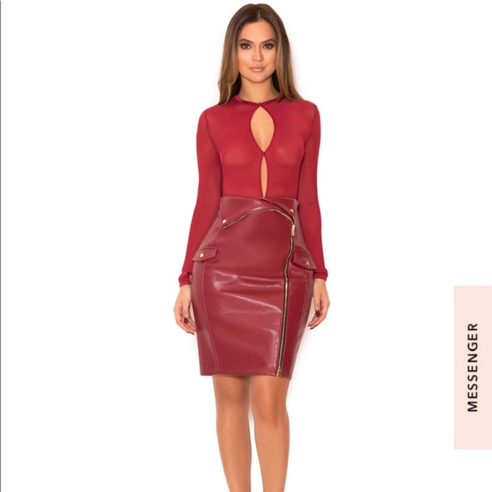 Burgundy wine vegan leather skirt